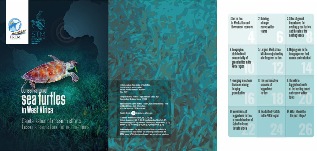 first page and content page of illustrated booklet on sea turtle research in West Africa